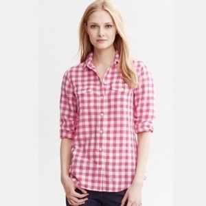 Banana Republic Pink Plaid Shirt Linen
